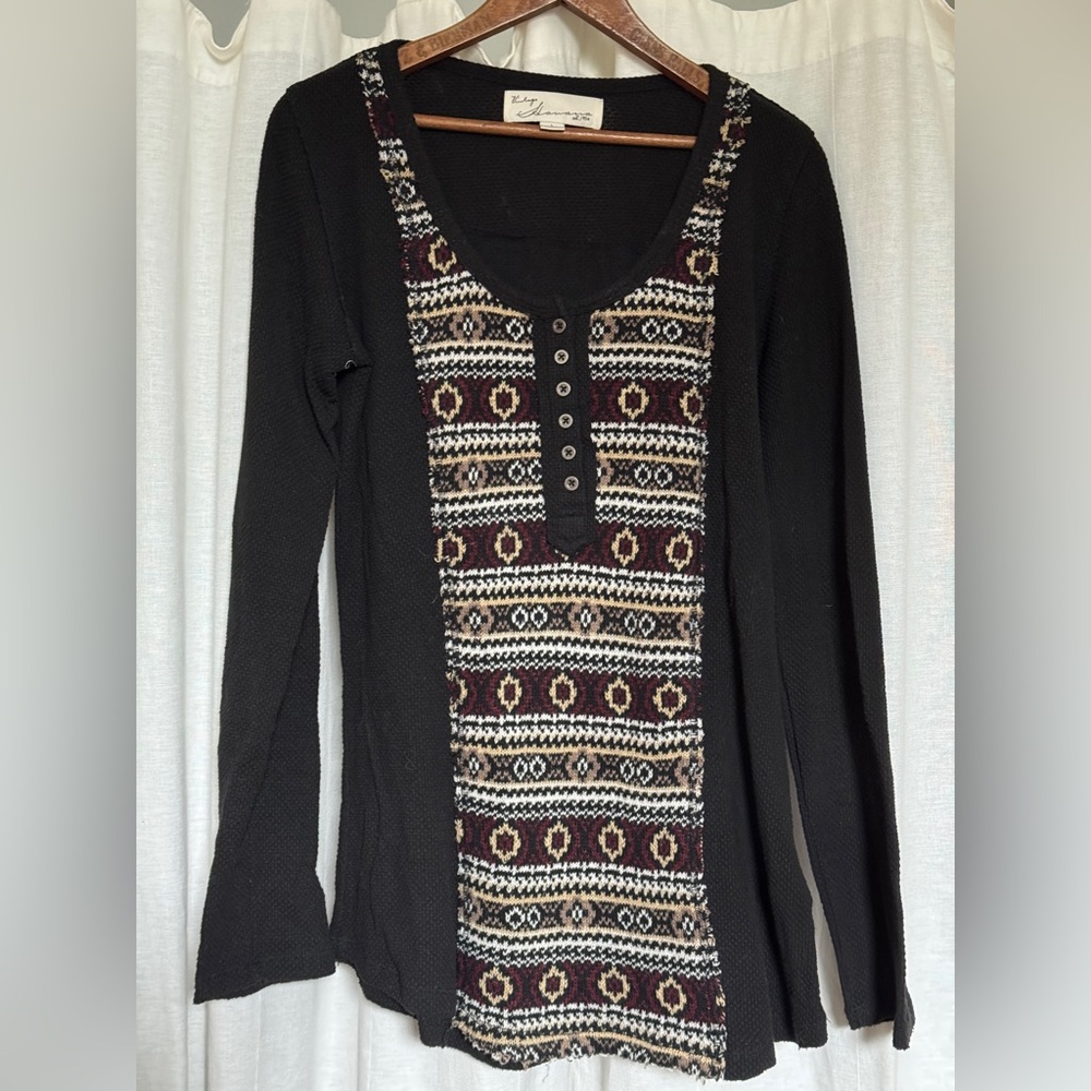 Vintage Havana Black and Brown Patterned Long Sleeve Top